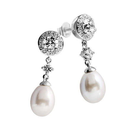 Pendientes colgantes de plata con perlas y circonitas
