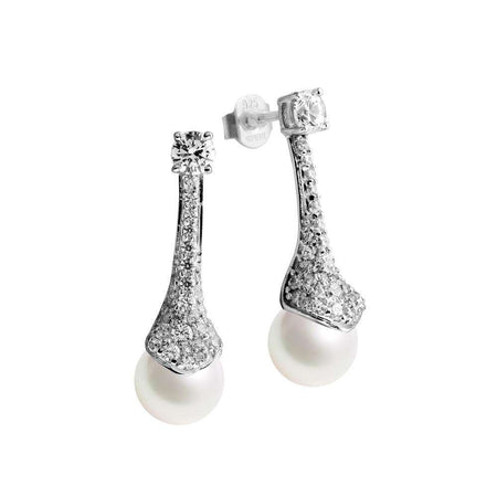 Pendientes colgantes bridal de plata, decorados con perlas y circonitas