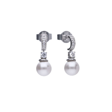 Pendientes colgantes de plata con perlas y circonitas en pavé