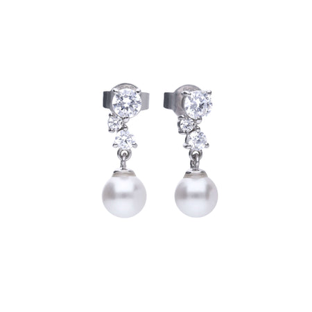 Pendientes colgantes de plata con perla y circonitas