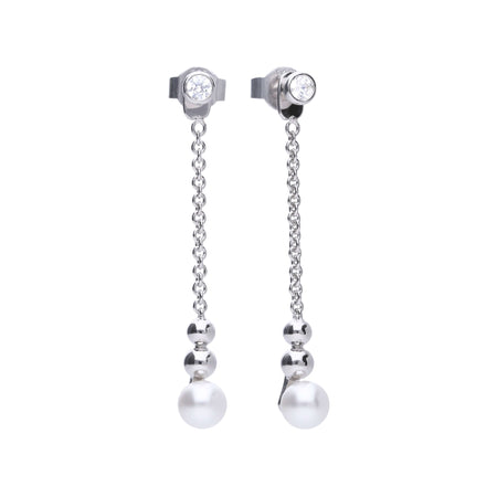 Pendientes largos con perlas, circonitas y bolas de plata