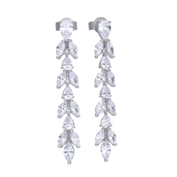 Pendientes largos de plata con circonitas blancas y diferentes cortes